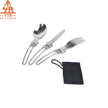 Picnic Outdoor Camping Stainless Steel Folding Cutlery Spoon Fork Knife 3 in 1 Folding Tableware